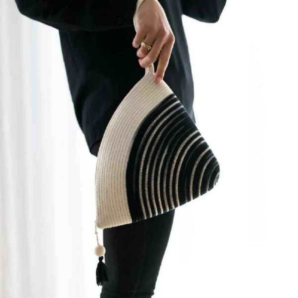 MIA MELANGE Black IKAT Cotton Clutch Purse